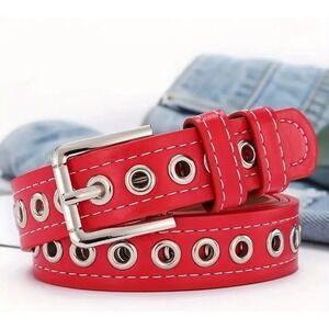 Preppy PU Leather Belt Hollow Design Casual Pin Buckle Fashionable Weekend Wear
